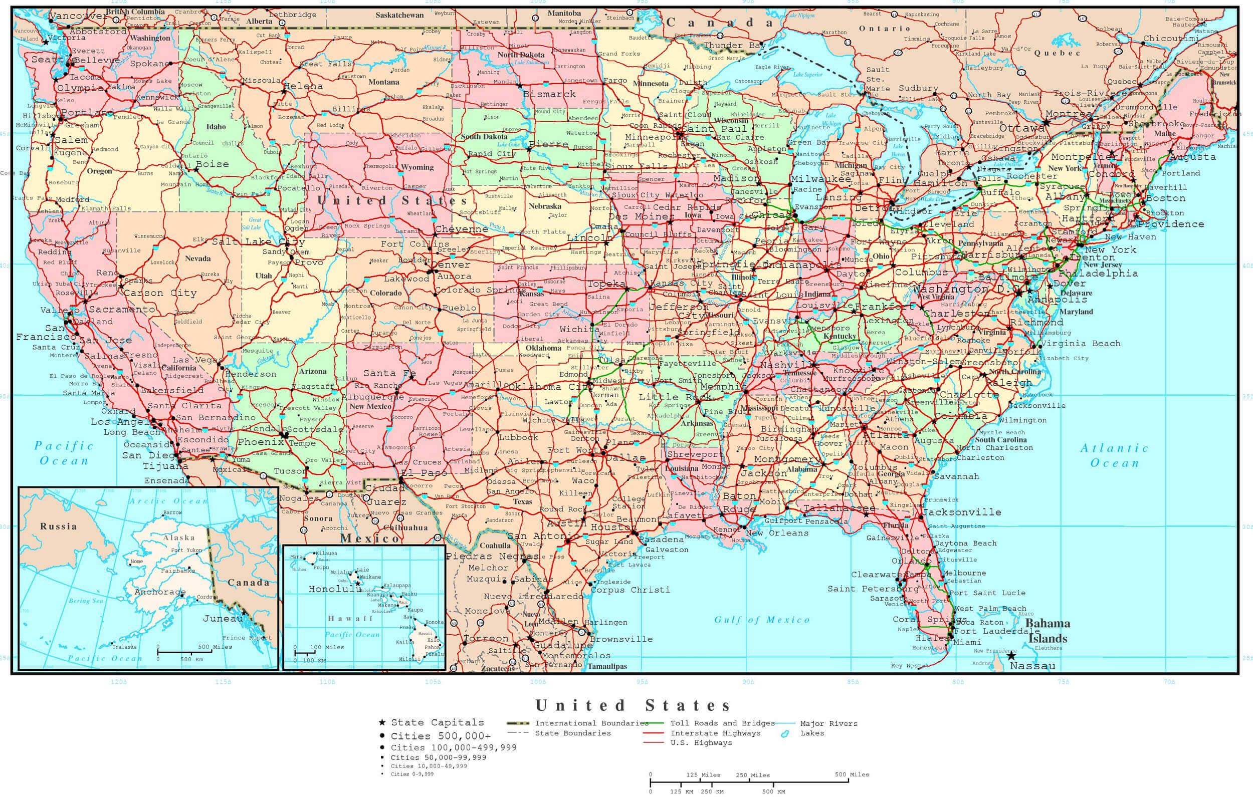 Large Detailed Political And Road Map Of The Usa The Usa Large Sexiz Pix