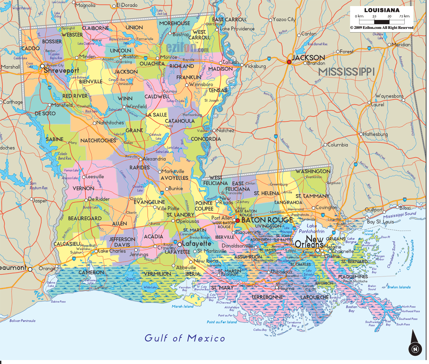 Louisiana Map and Louisiana Satellite Image