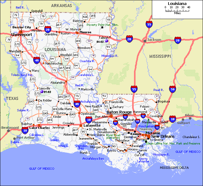 Louisiana Map and Louisiana Satellite Image