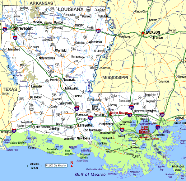 Louisiana Map and Louisiana Satellite Image