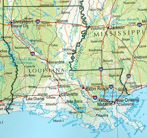 Louisiana Map and Louisiana Satellite Images