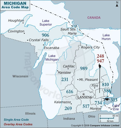 Michigan Area Code Map