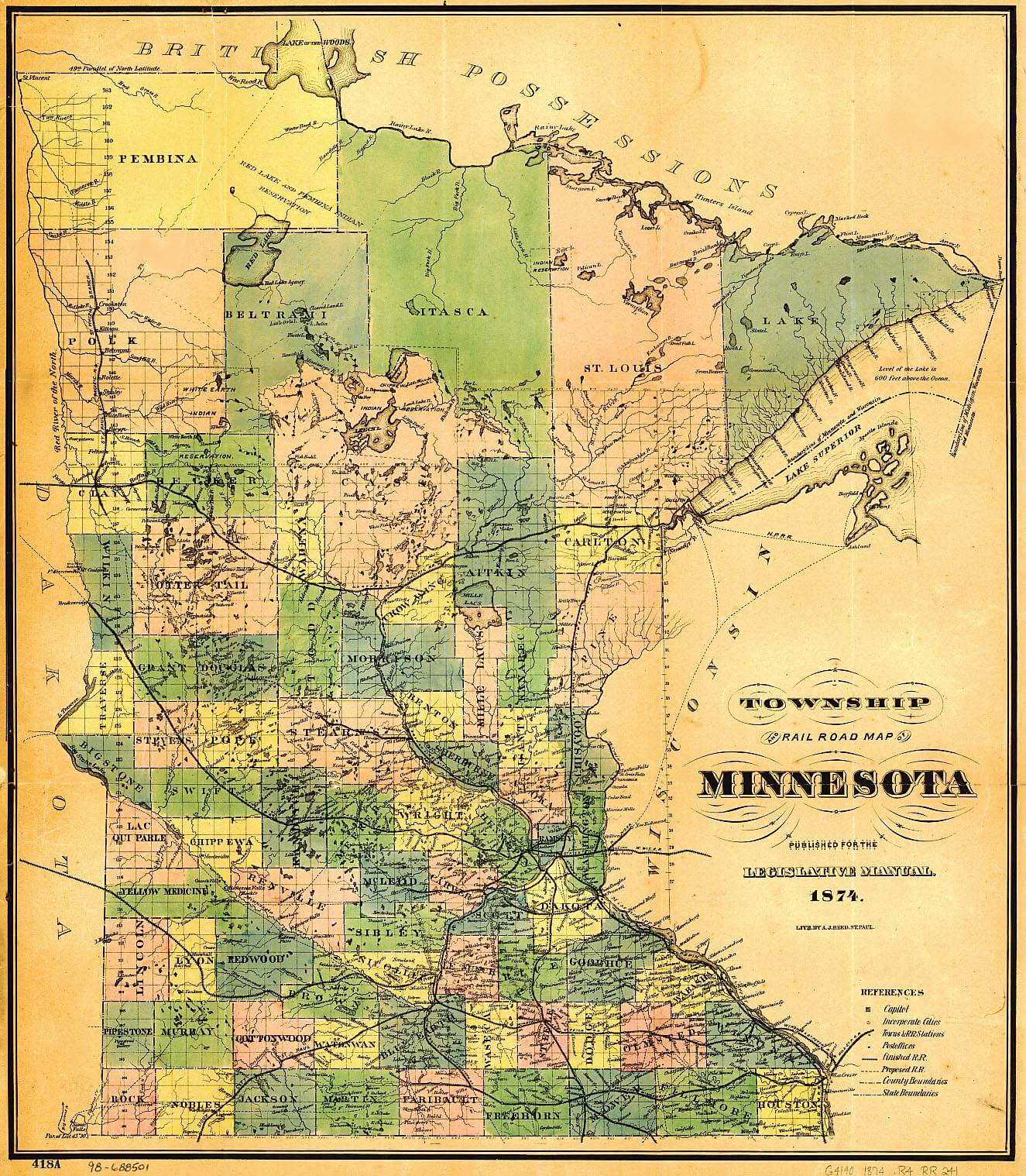 Minnesota Historical Map 1874