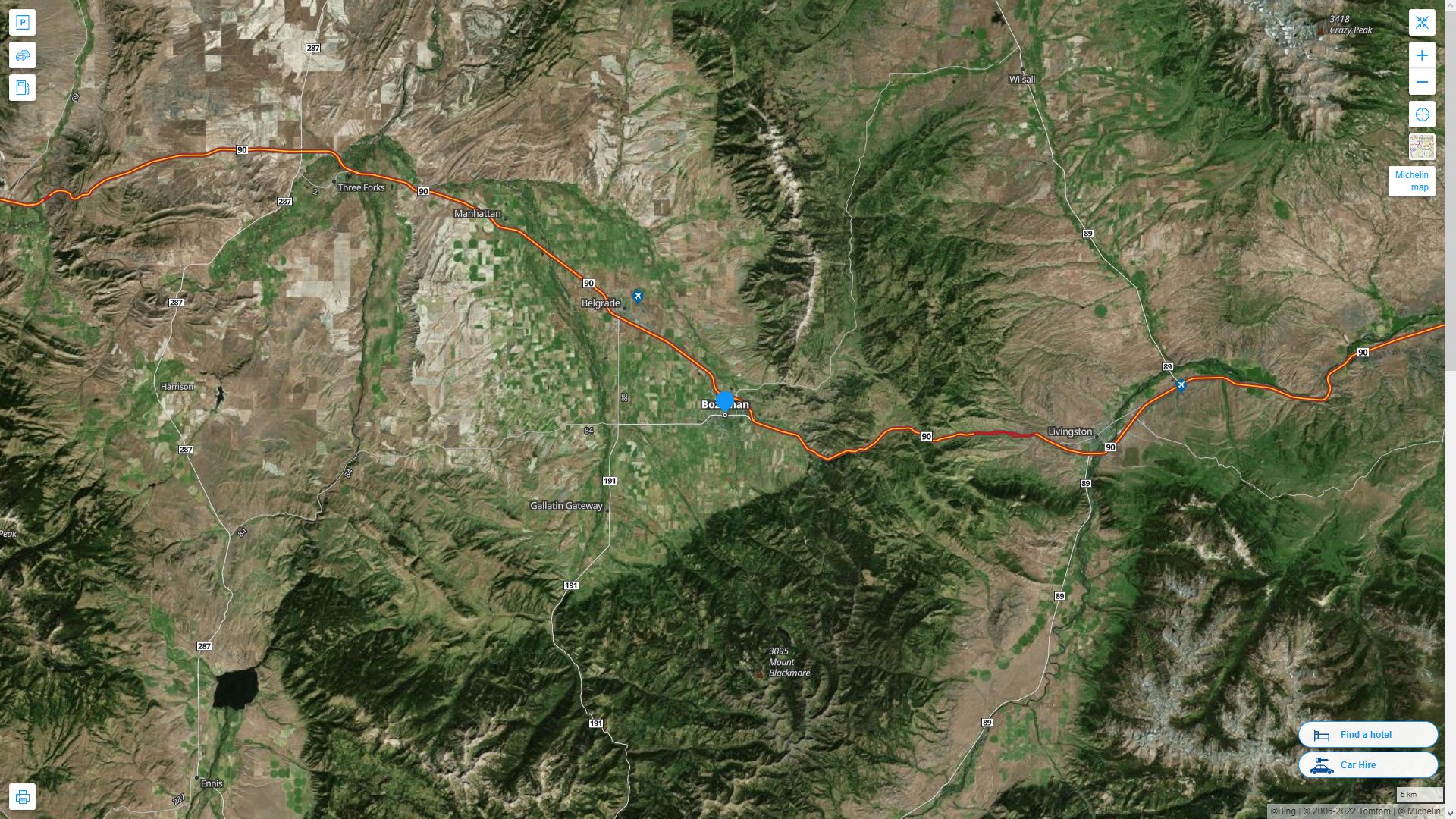 Bozeman Montana Map United States - Bozeman%20Montana%20Highway%20and%20Road%20Map%20with%20Satellite%20View