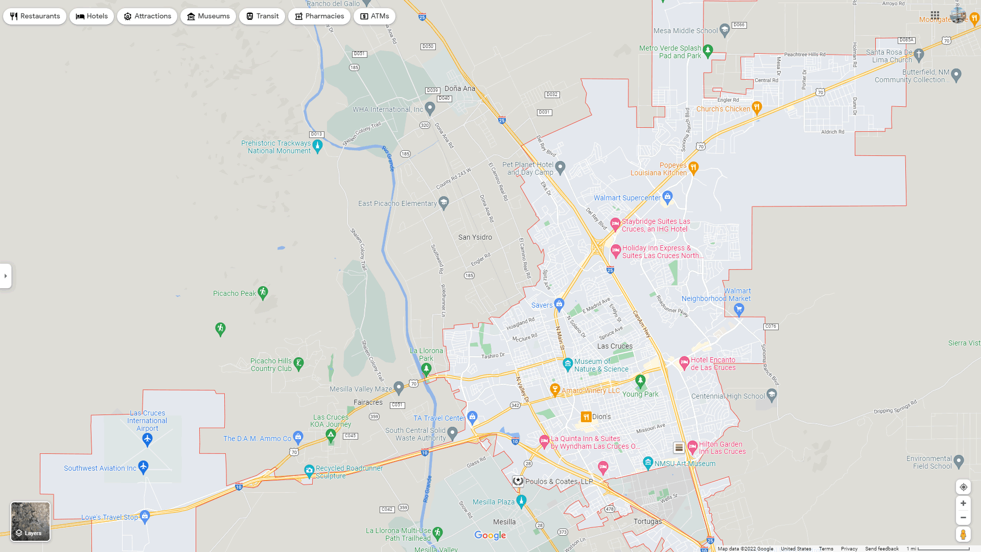 Detailed map of Las Cruces, New Mexico