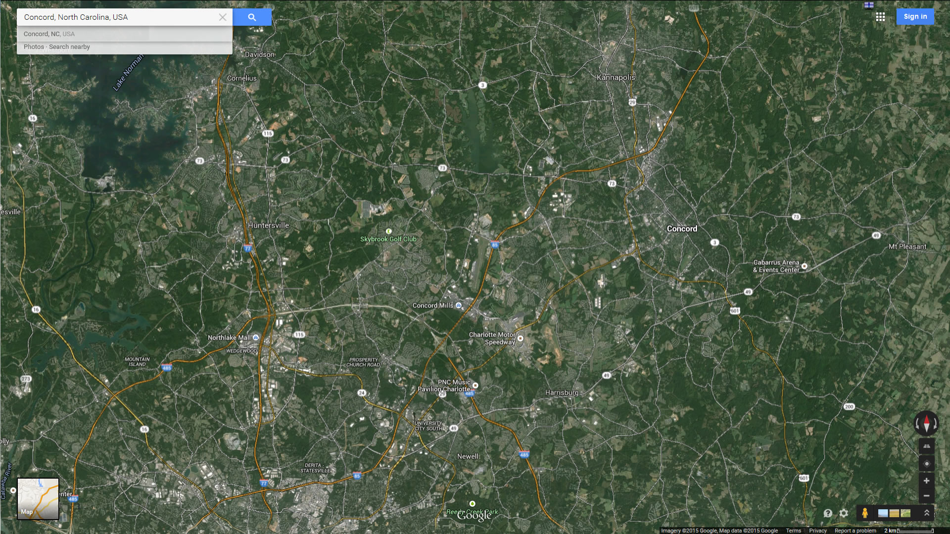 concord map north carolina us satellite