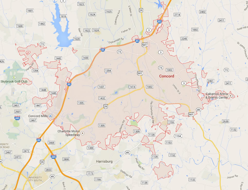 concord north carolina map usa