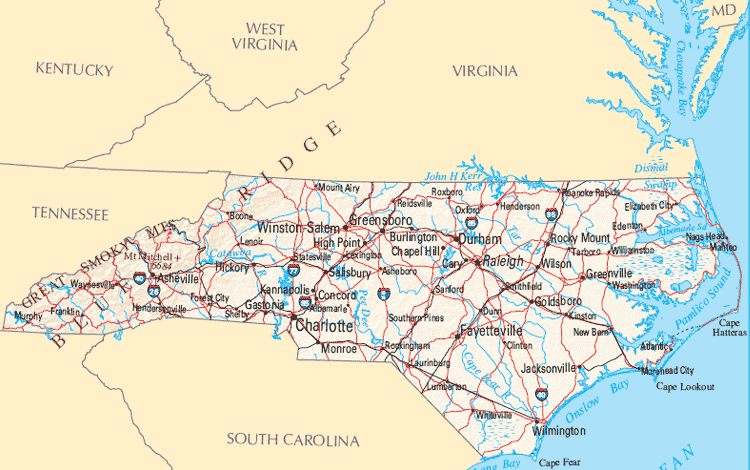 north carolina reference map