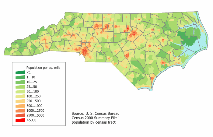 north carolina population map