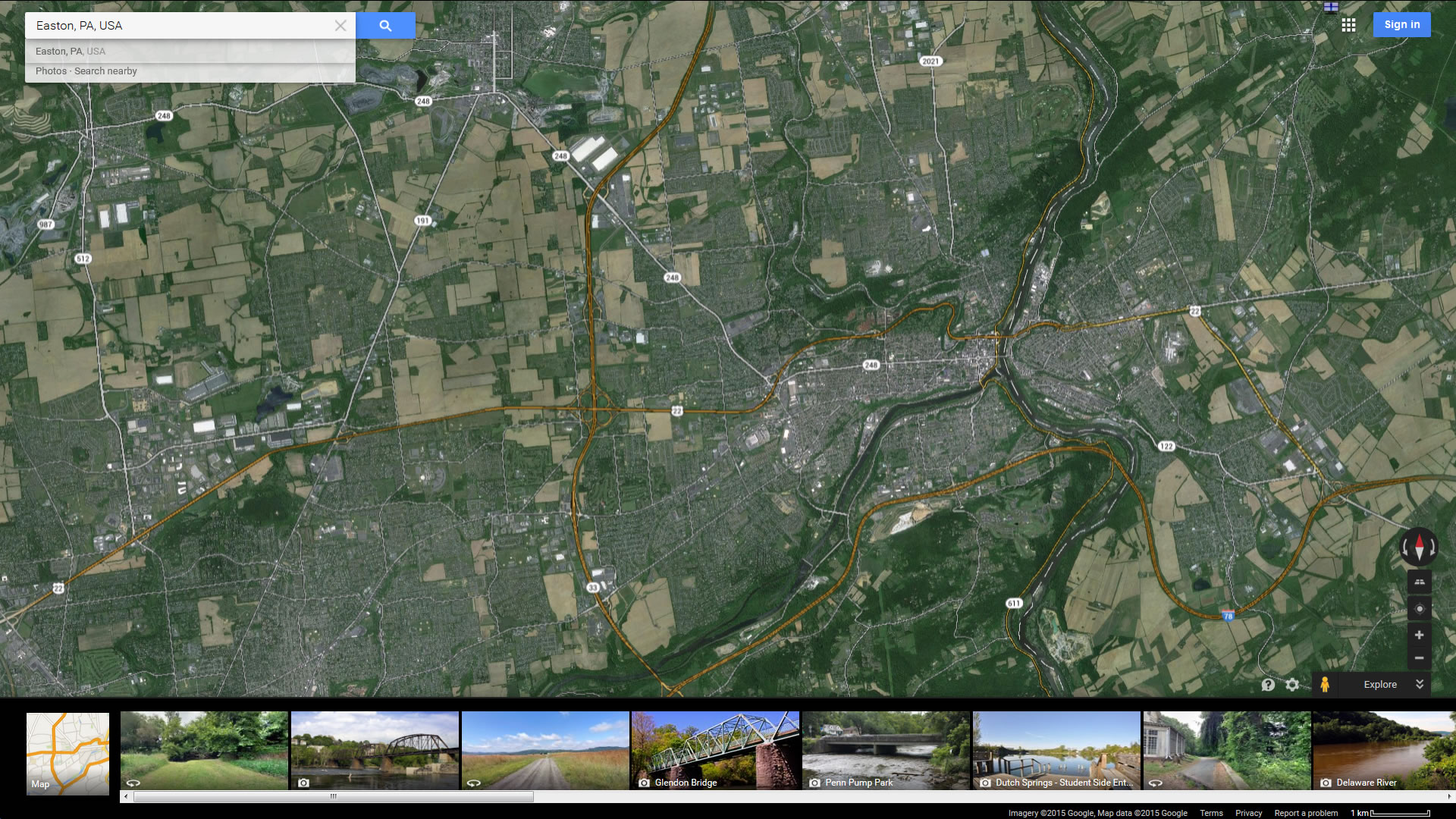 easton map pennsylvania us satellite