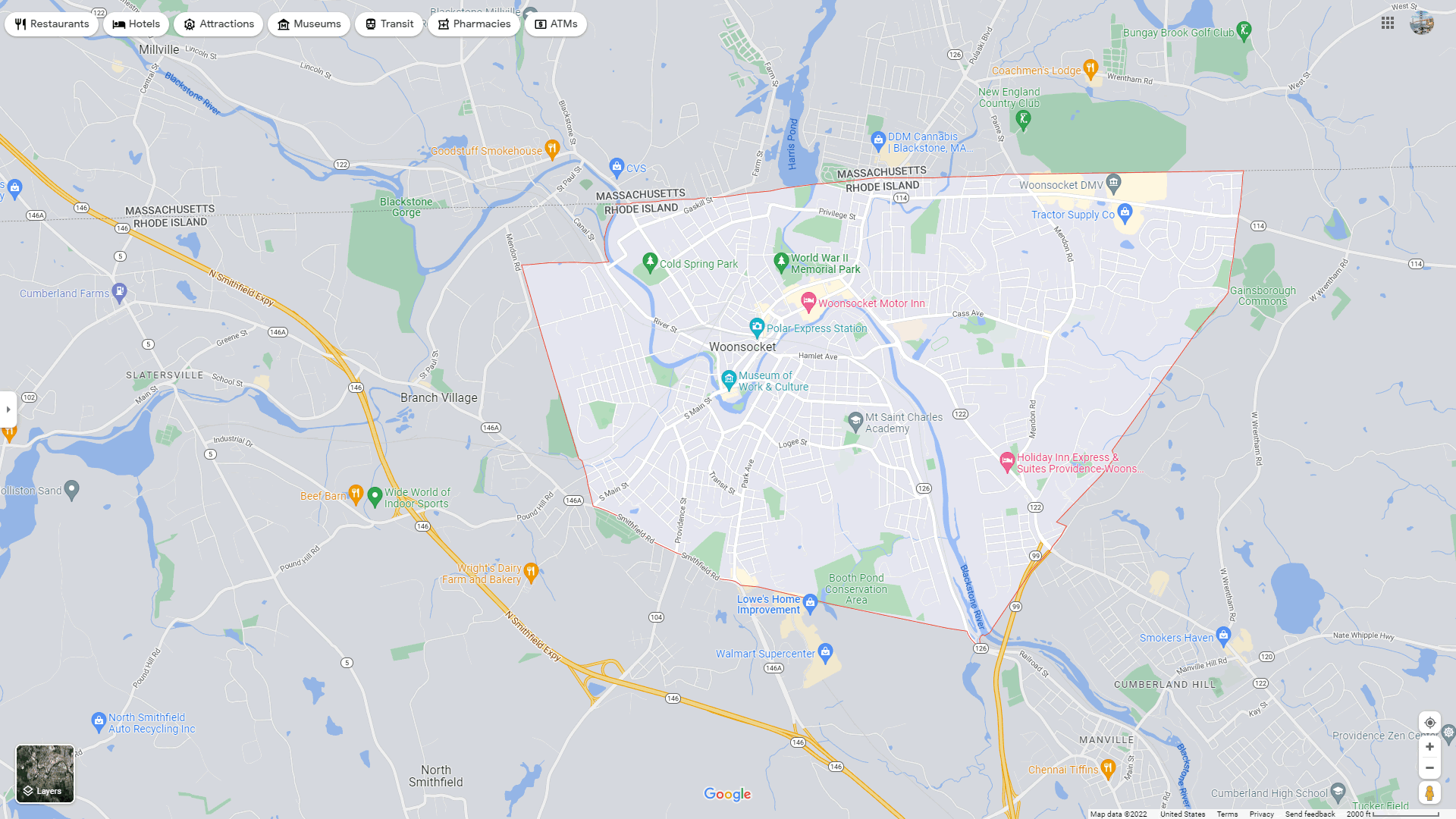 Woonsocket, Rhode Island Map