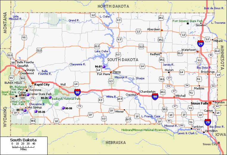 South Dakota Road Map