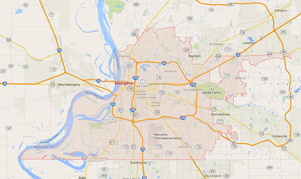 memphis tennessee map usa