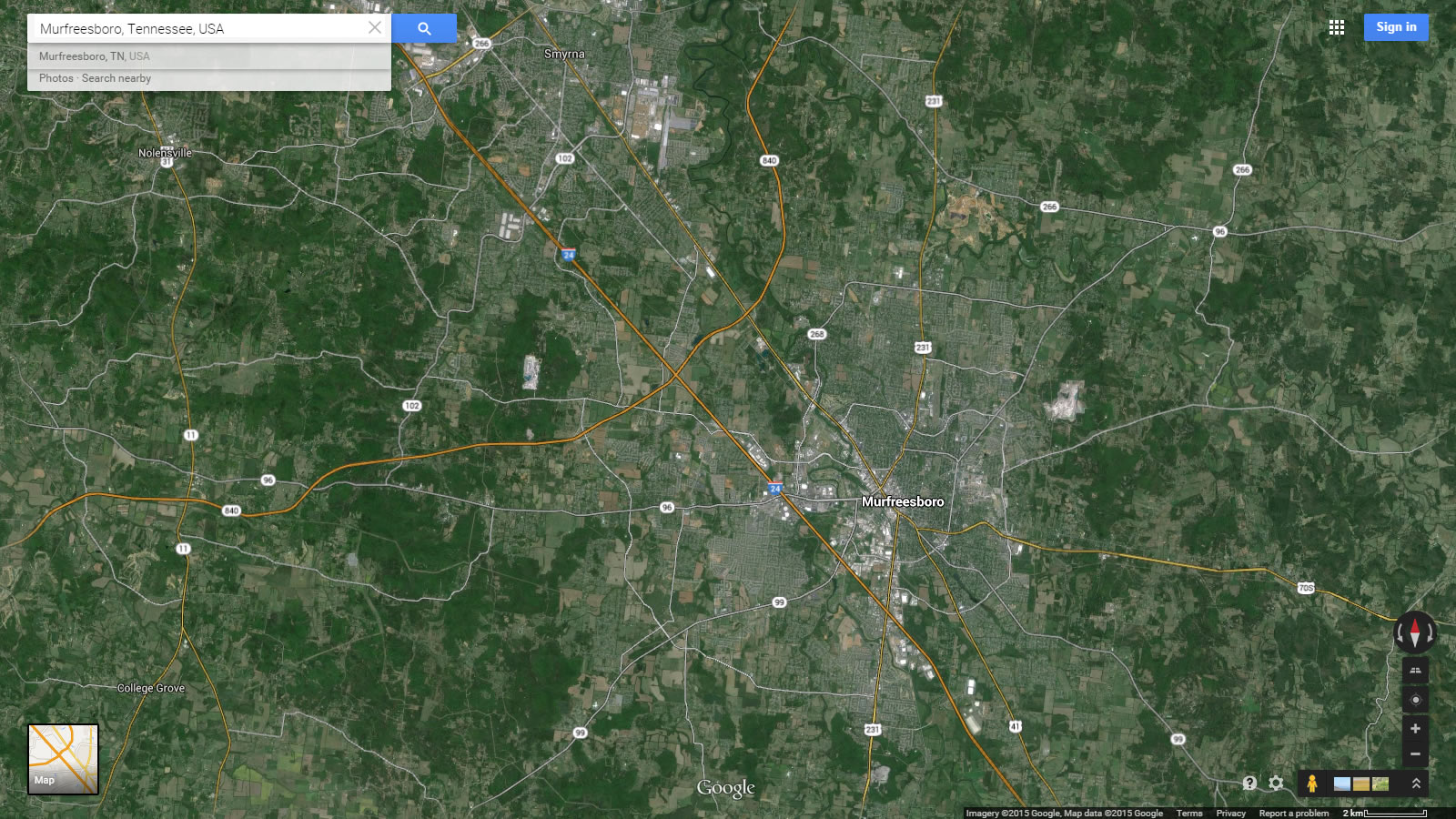 murfreesboro map tennessee us satellite