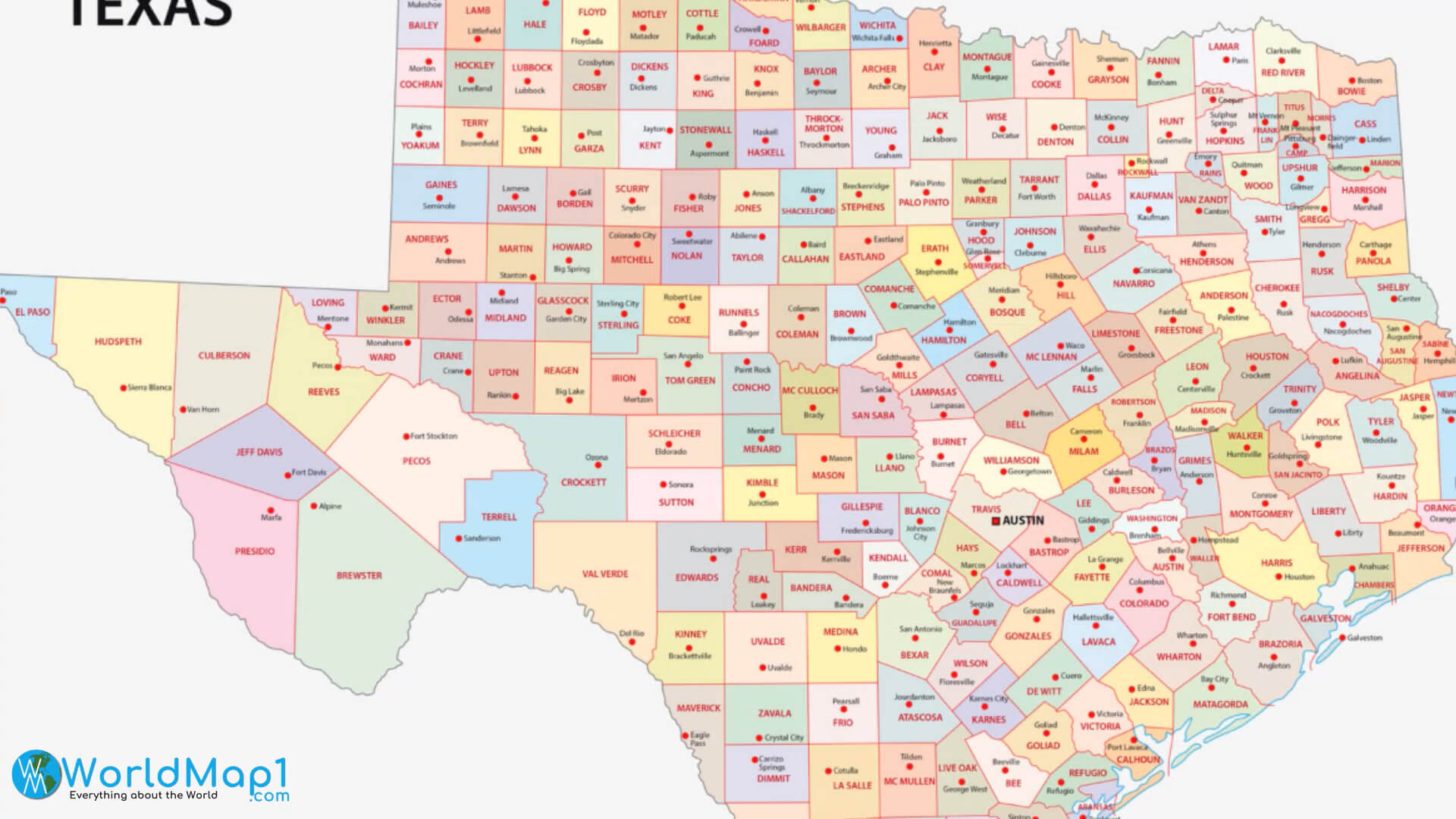 Texas Free Printable Map - Texas%20Counties%20Map%20in%20the%20US