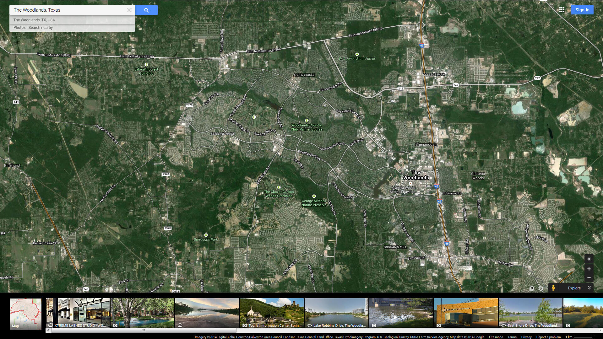 the woodlands map texas us satellite