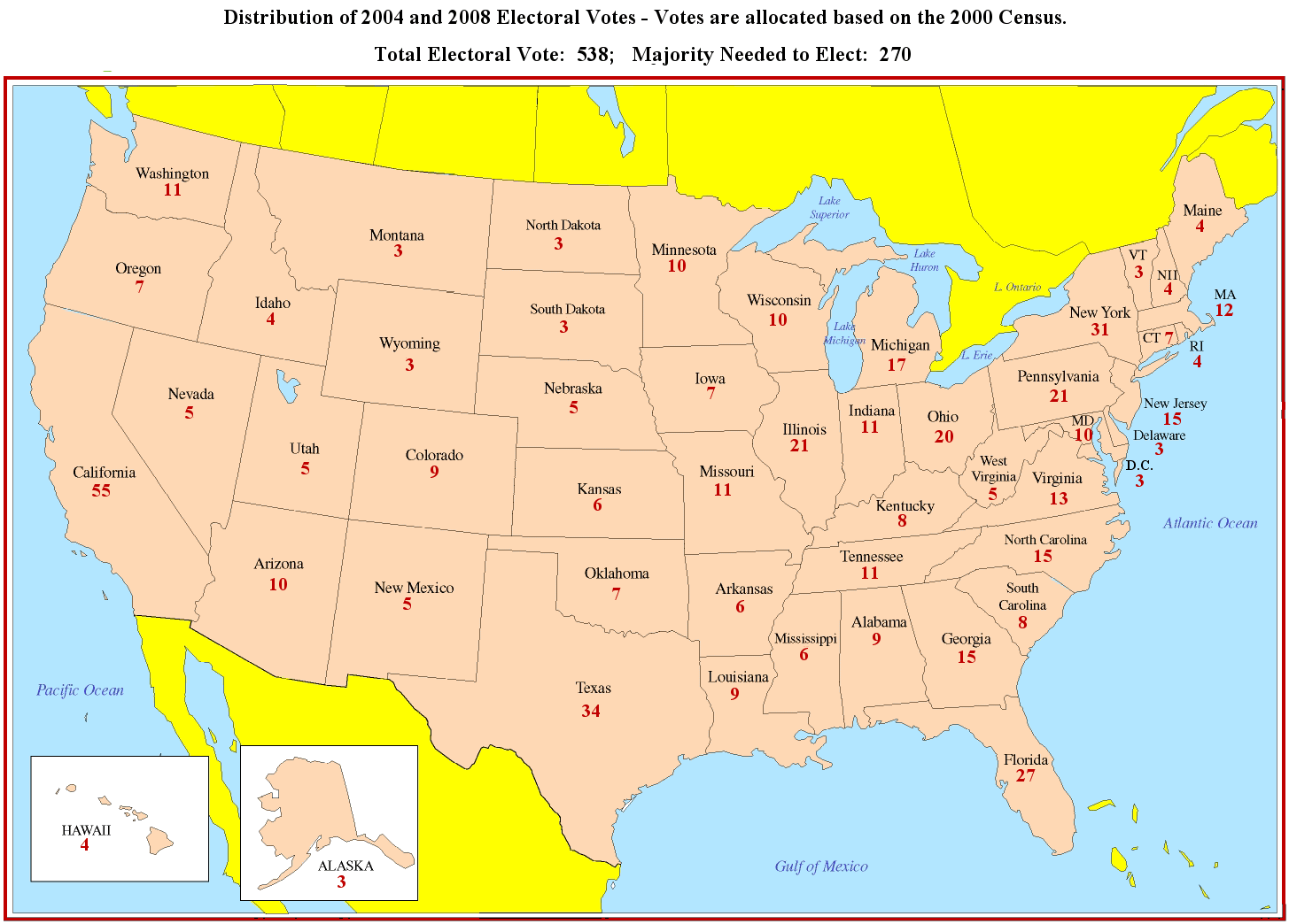 United States Electoral Votes Map