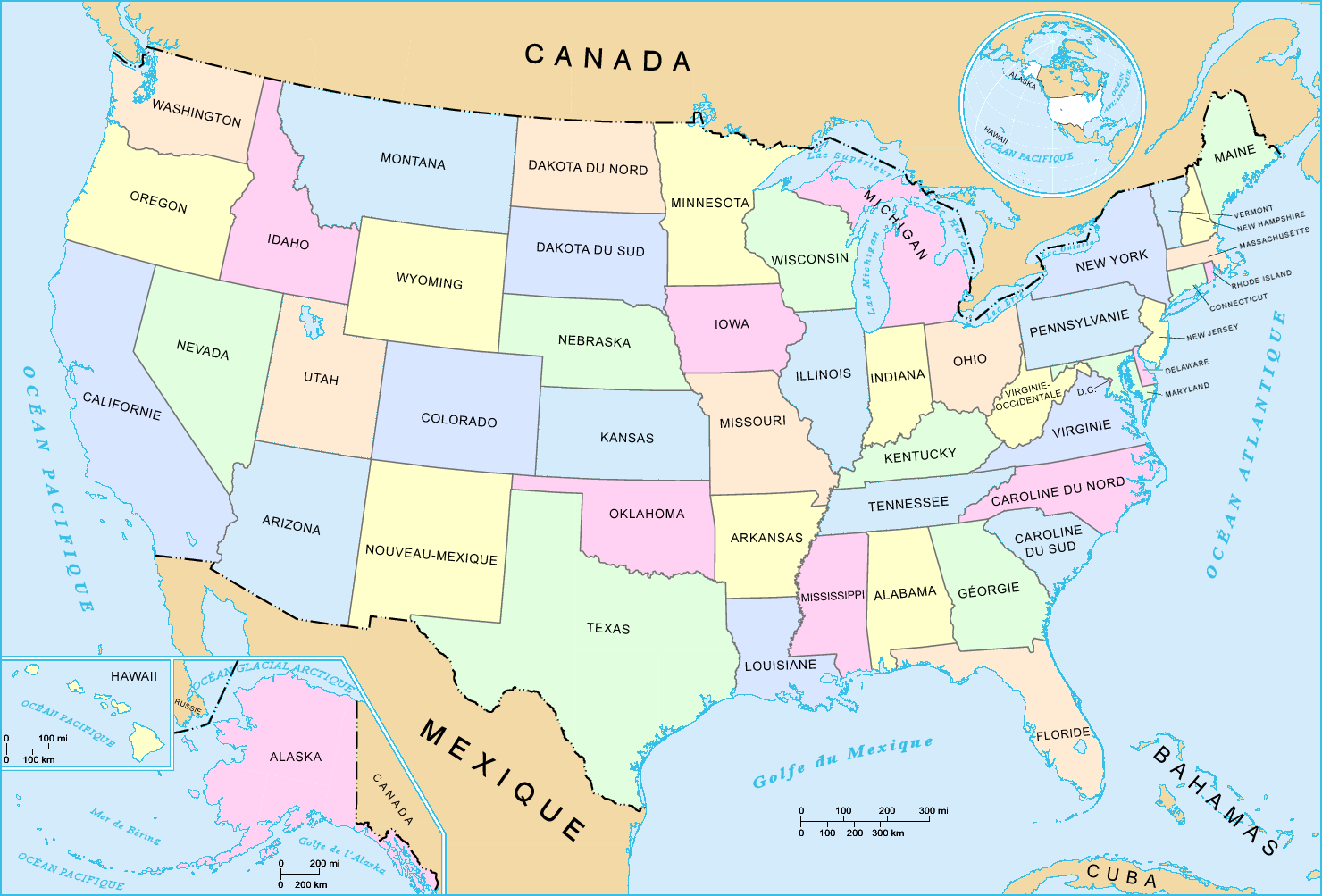 United States Map in French
