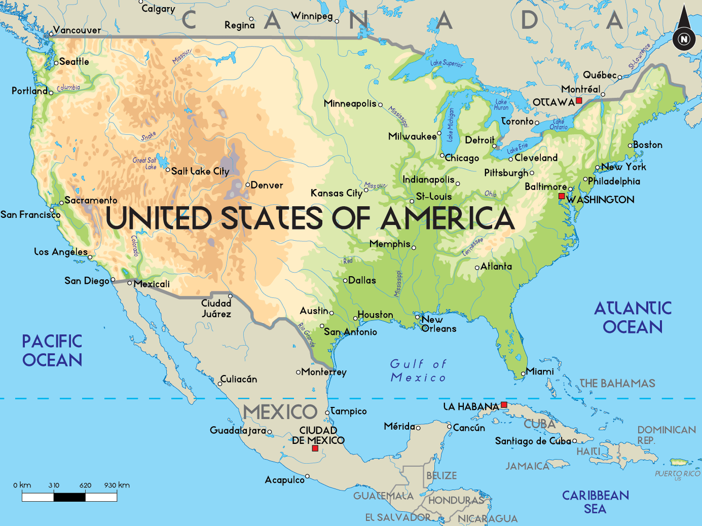 United States of America Physical Map