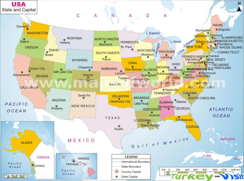 USA States and Capitals Map