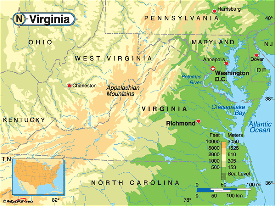 Virginia Physical Map