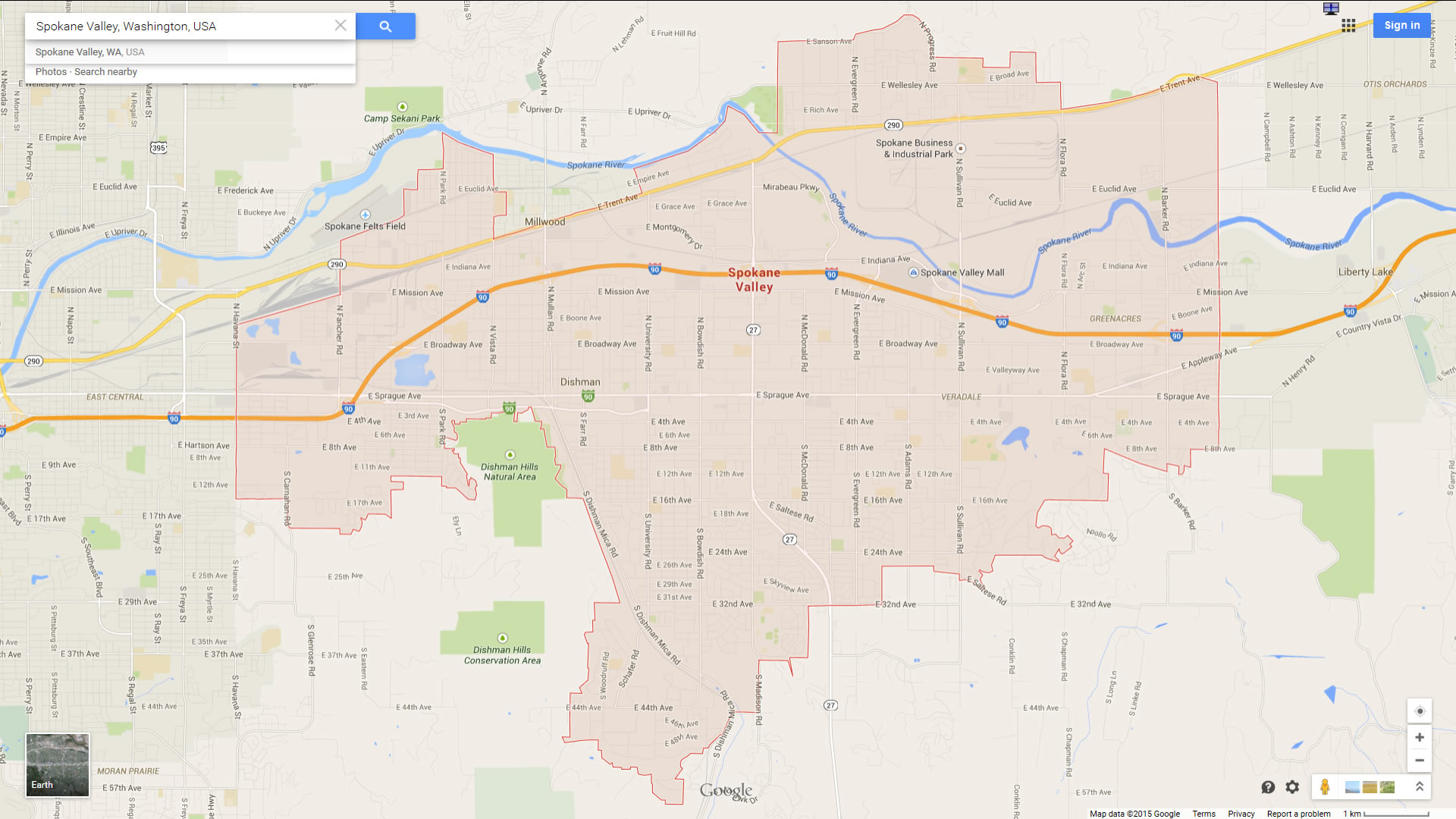 spokane valley map washington us