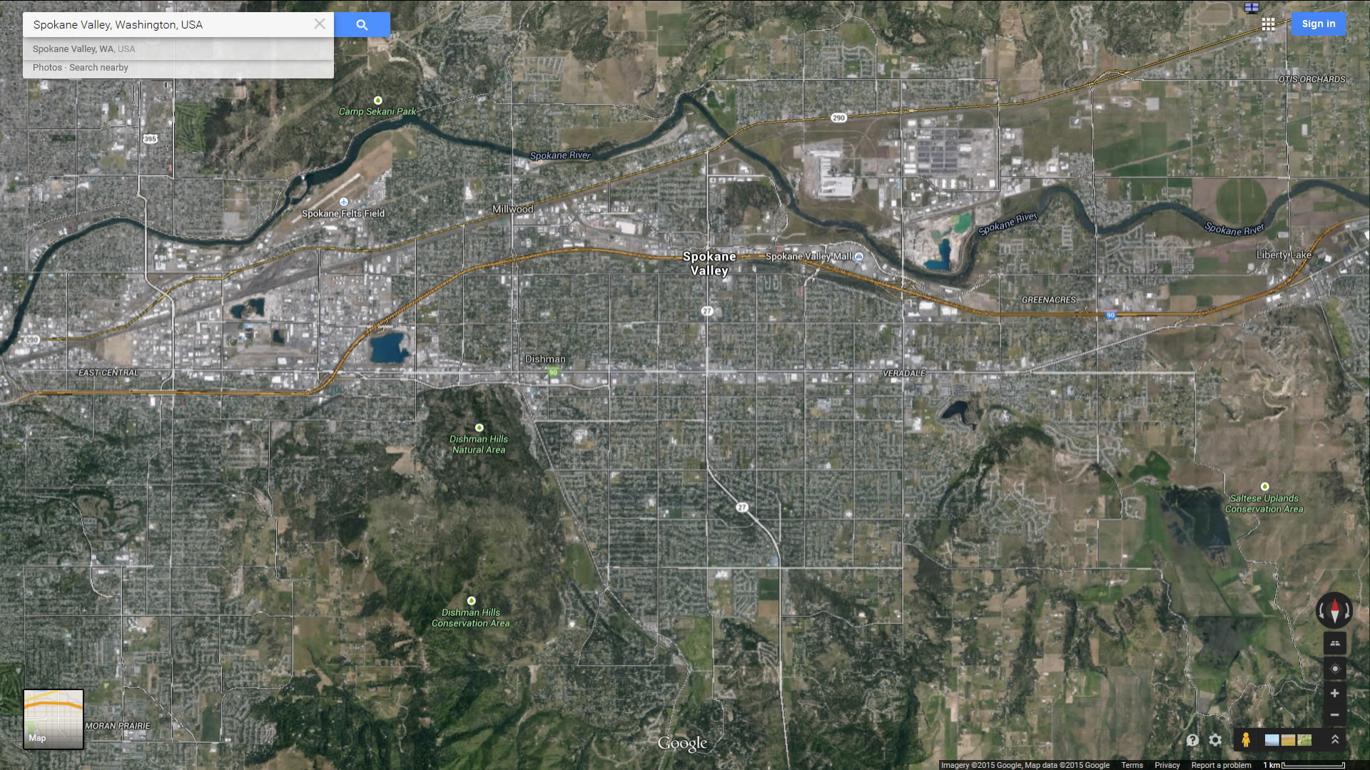 spokane valley map washington us satellite