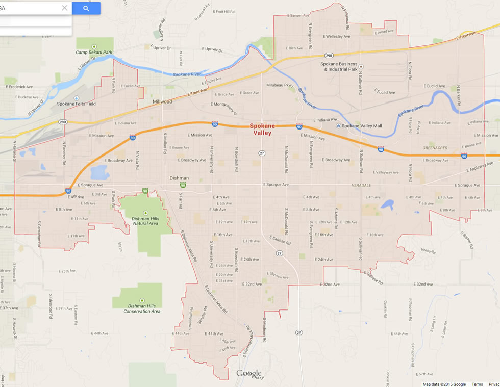 spokane valley washington map usa