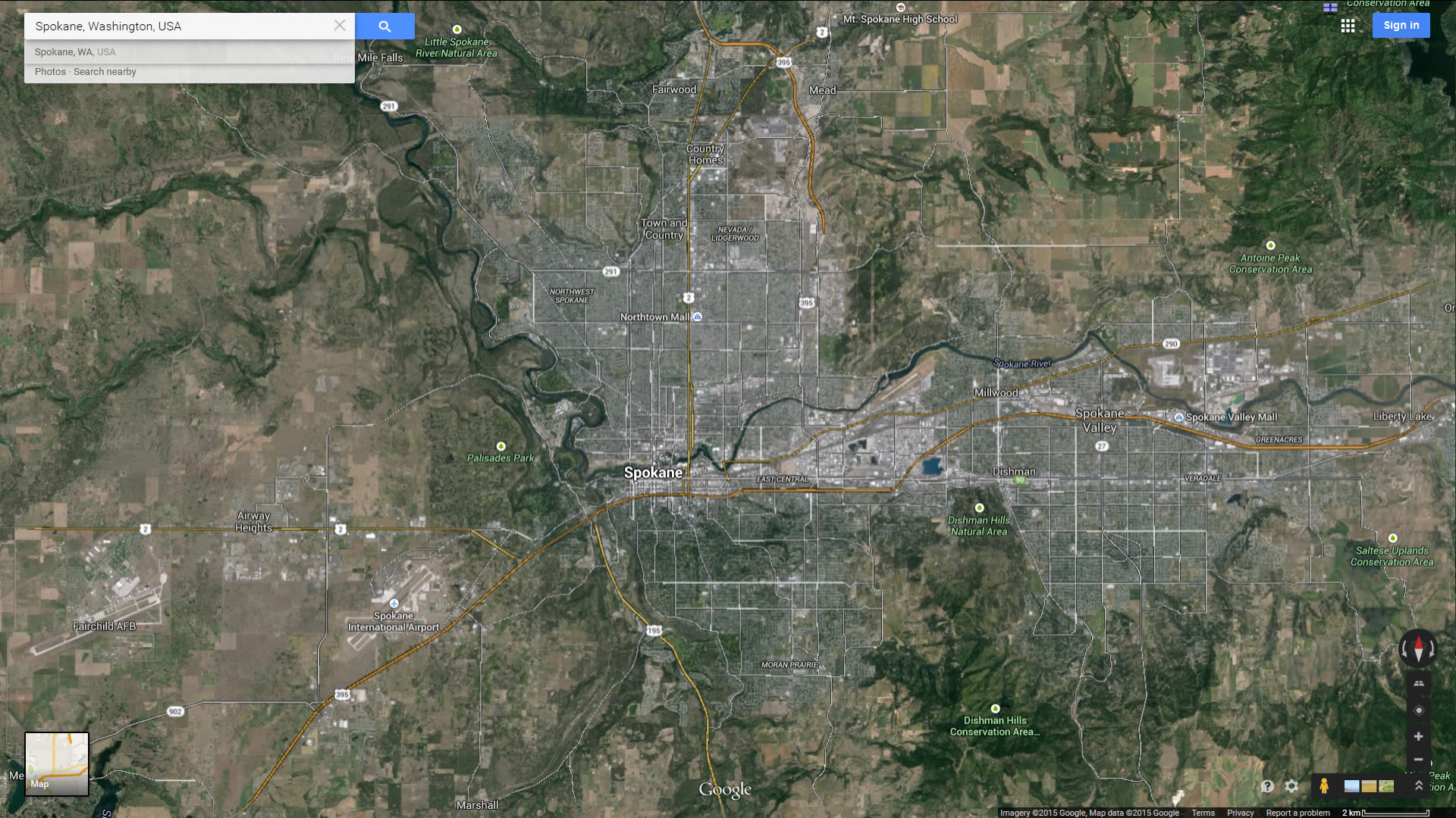spokane map washington us satellite