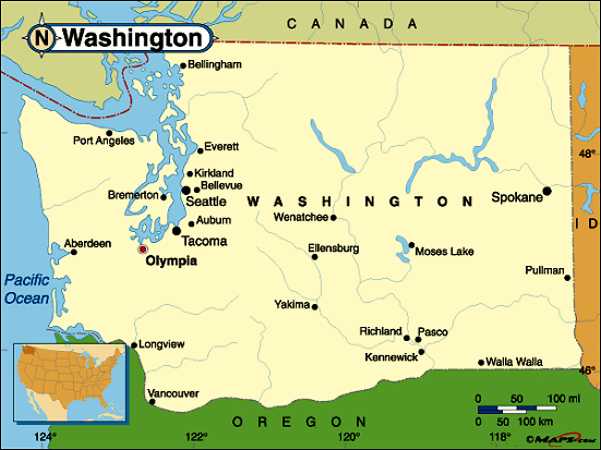 Washington Map and Washington Satellite Images