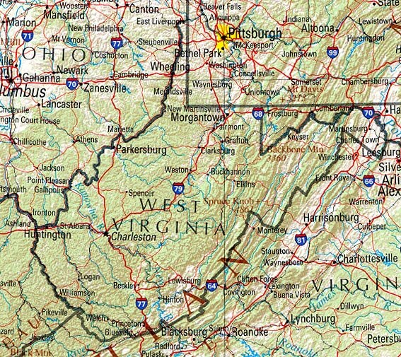 West Virginia Physical Map