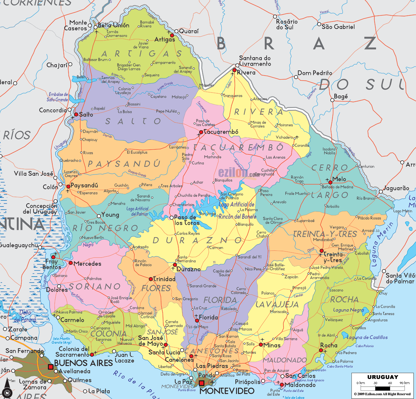provinces map of uruguay