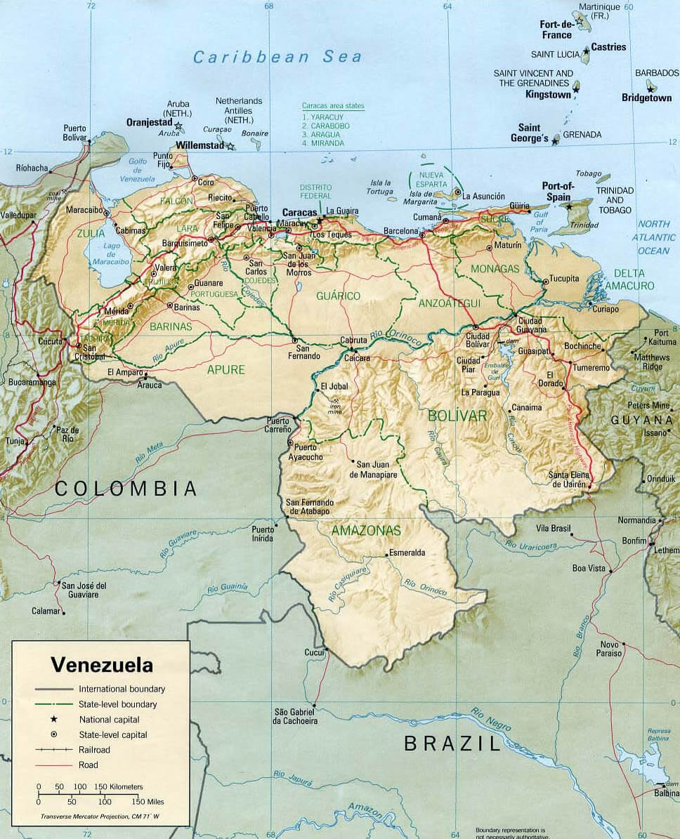 Venezuela Shaded Relief Map 1993