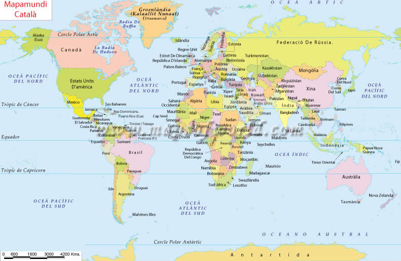 World Map in Catalan Language