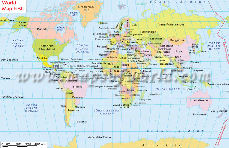 World Map in Estonian Language