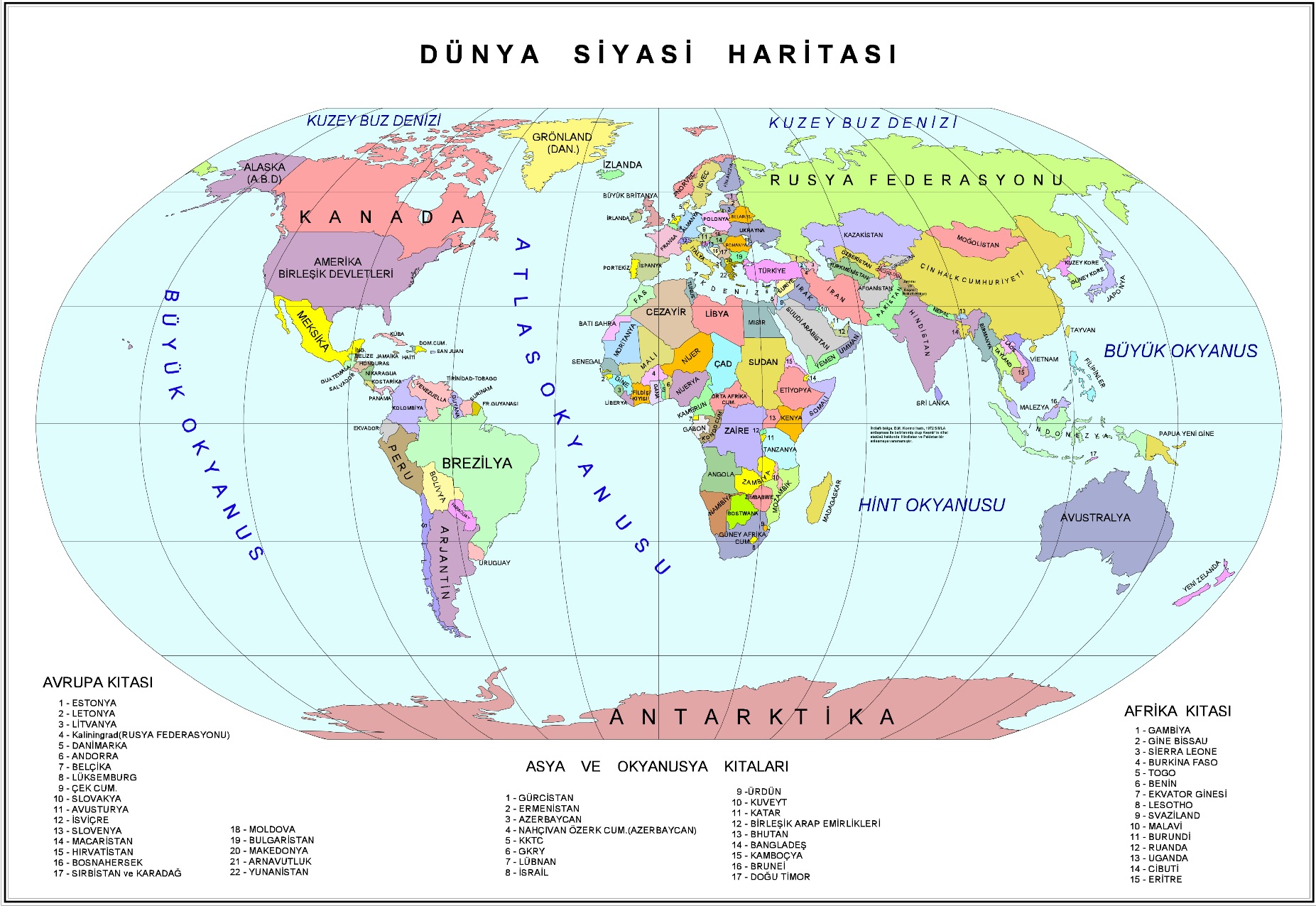World Map in Turkish Language