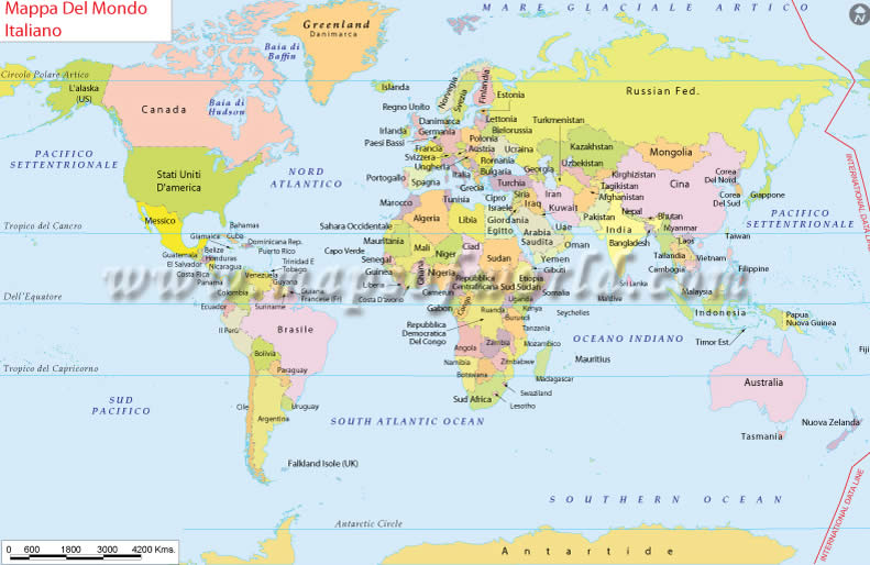 World Map in Italian Language