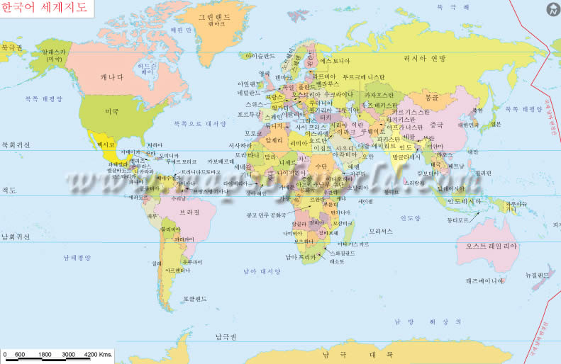 World Map in Korean Language