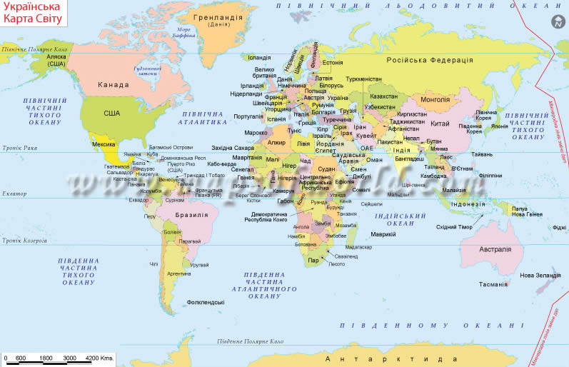 World Map in Ukrainian Language