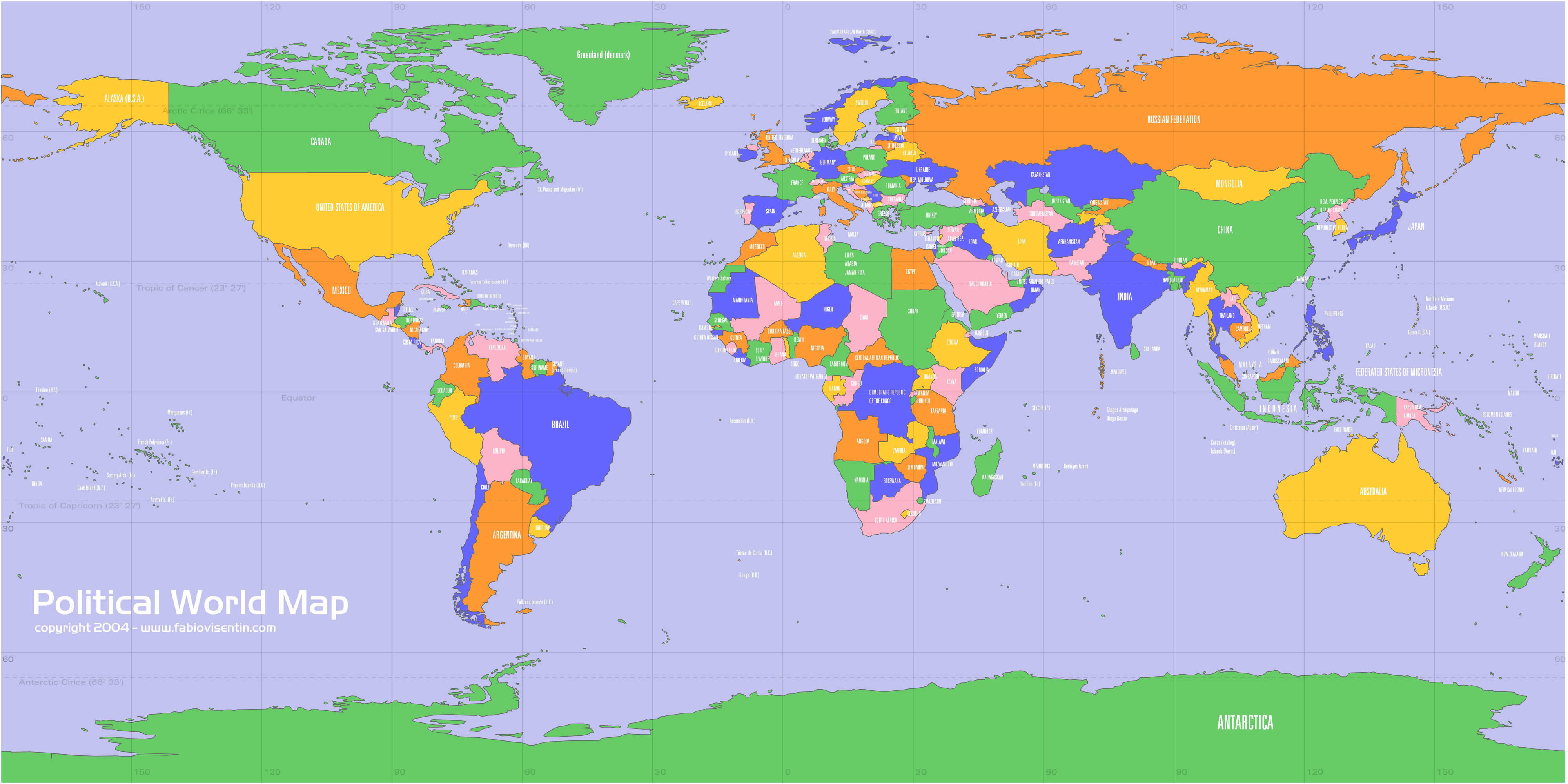 World Physical Map with Countries