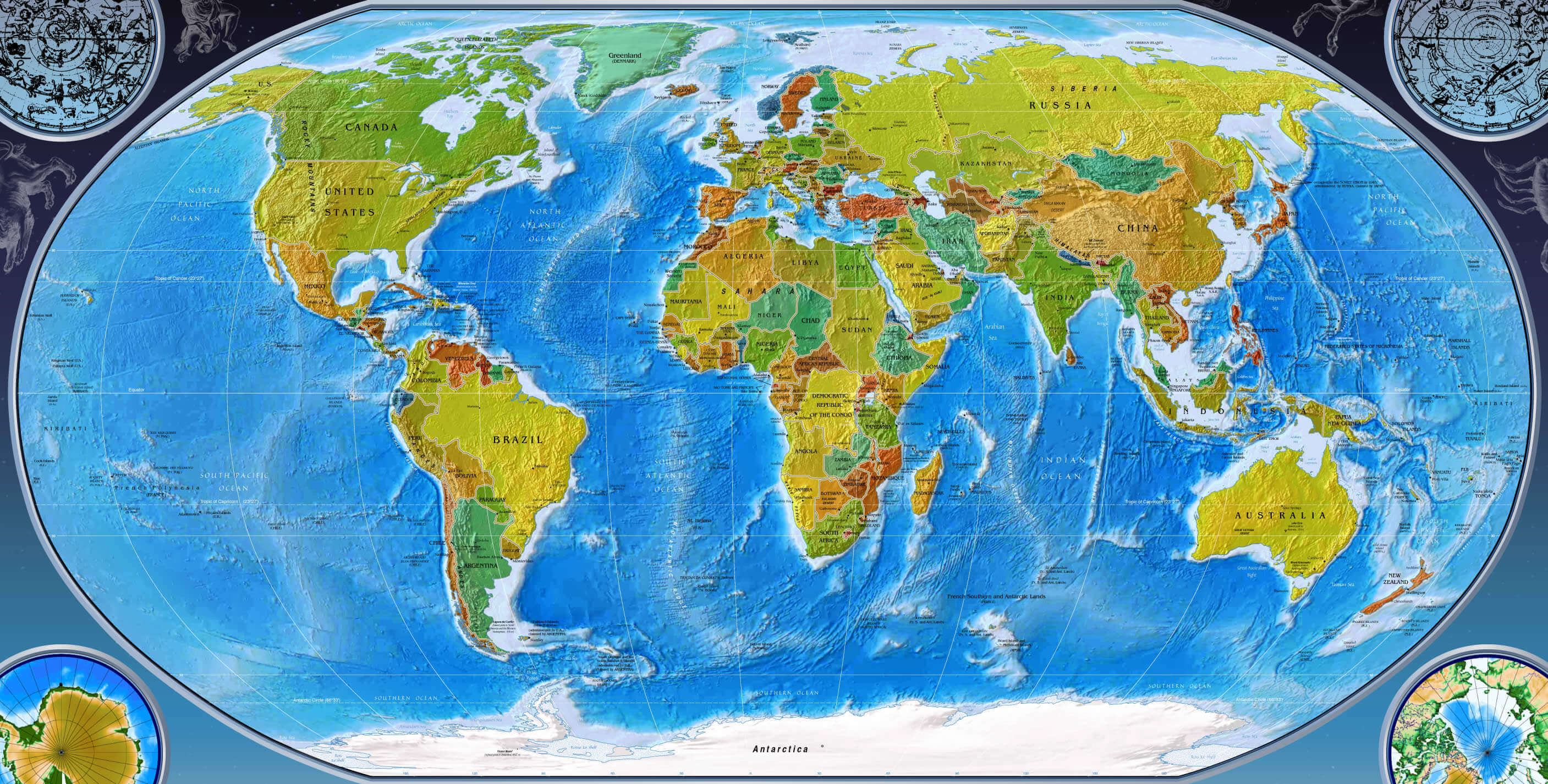 world physical political map