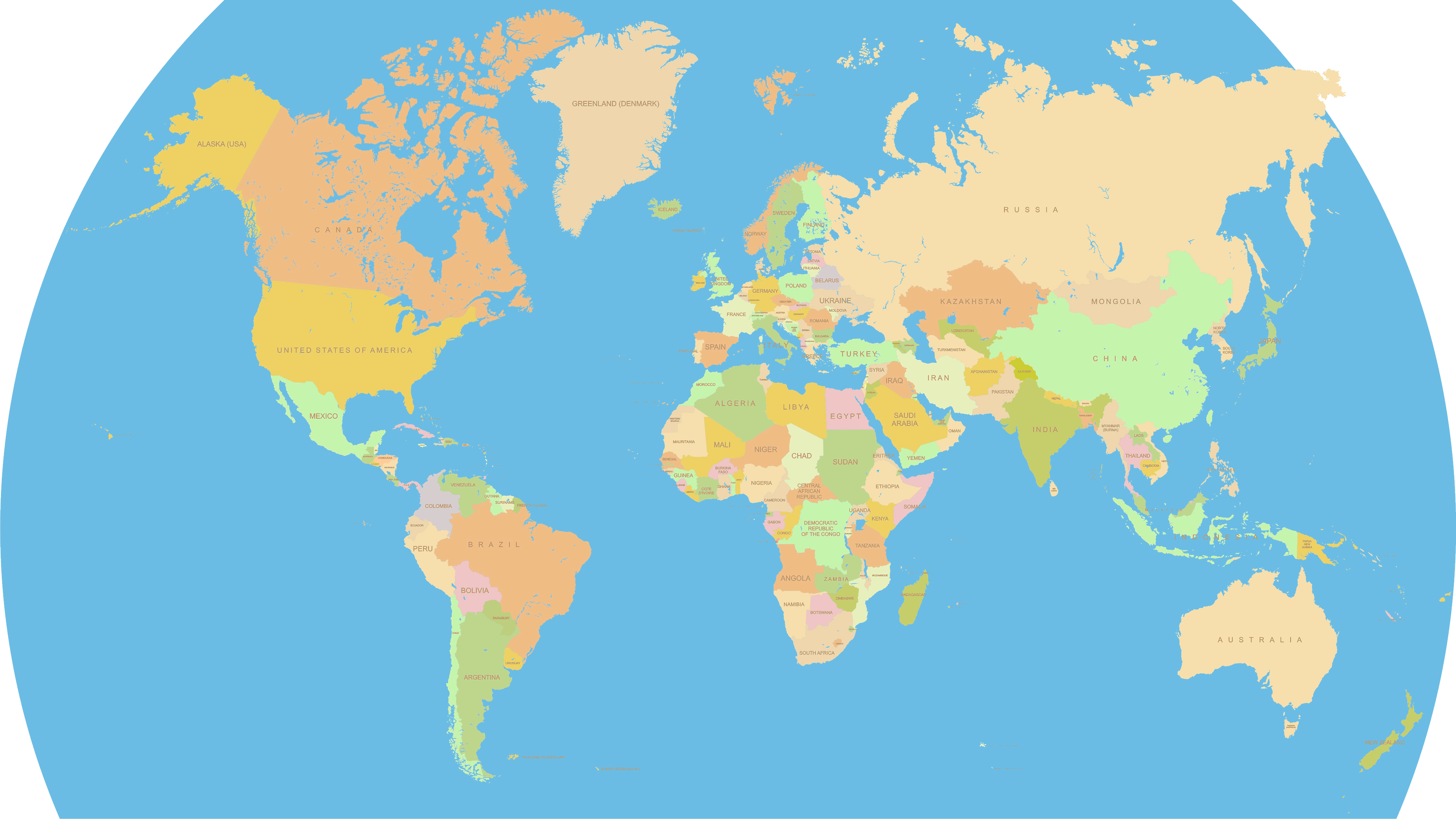 world political map with countries