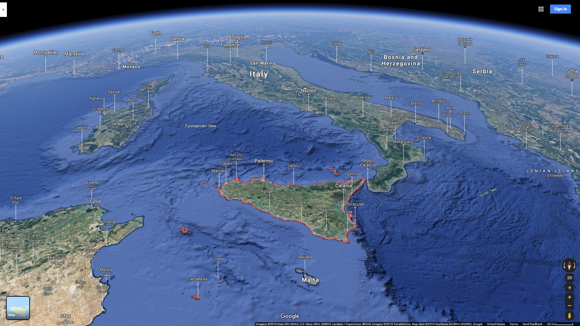 Physical Map of Sicily